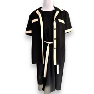 Leslie Fay Petite Vintage 80s black dress tie belt and short sleeve shirt sz 8P